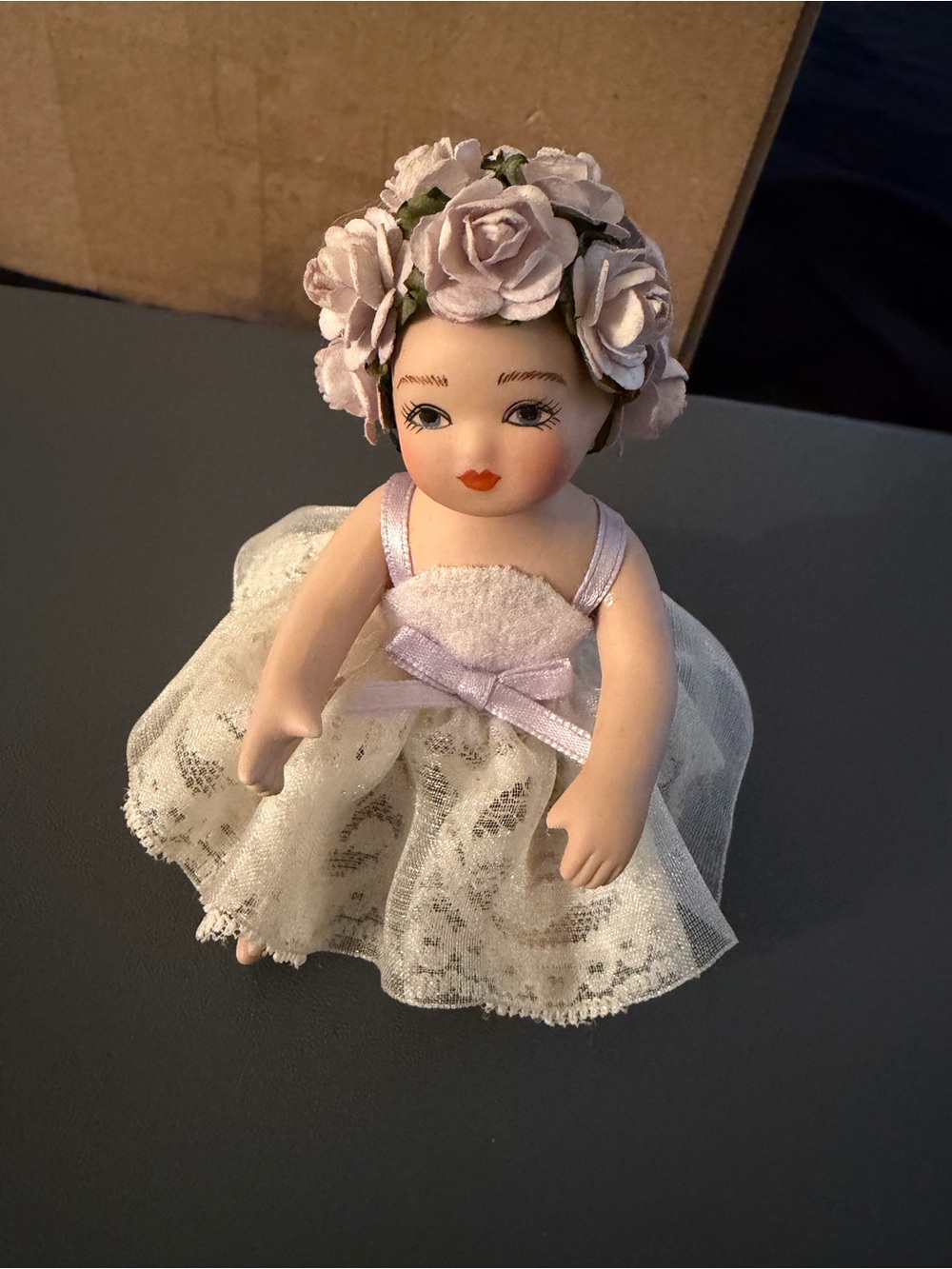 Vintage Asian Porcelain Doll with Lavender Floral Headband